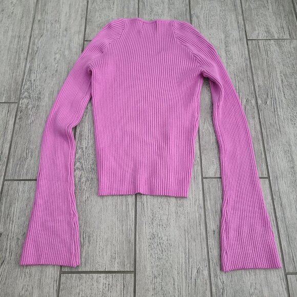 Women’s Ribbed Sweetheart Neck Long Sleeve Sweater Pink Rose Size Medium - Picture 10 of 10